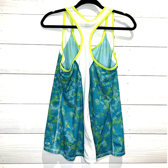 Champion Racerback Tank, Turquoise and Neon Yellow, Youth Large - Picture 3 of 3